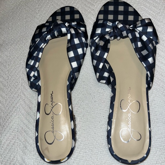 NWOT, Jessica Simpson Blue/White Slip-on Sandals, Size 7.5 Med/38 - Picture 5 of 13